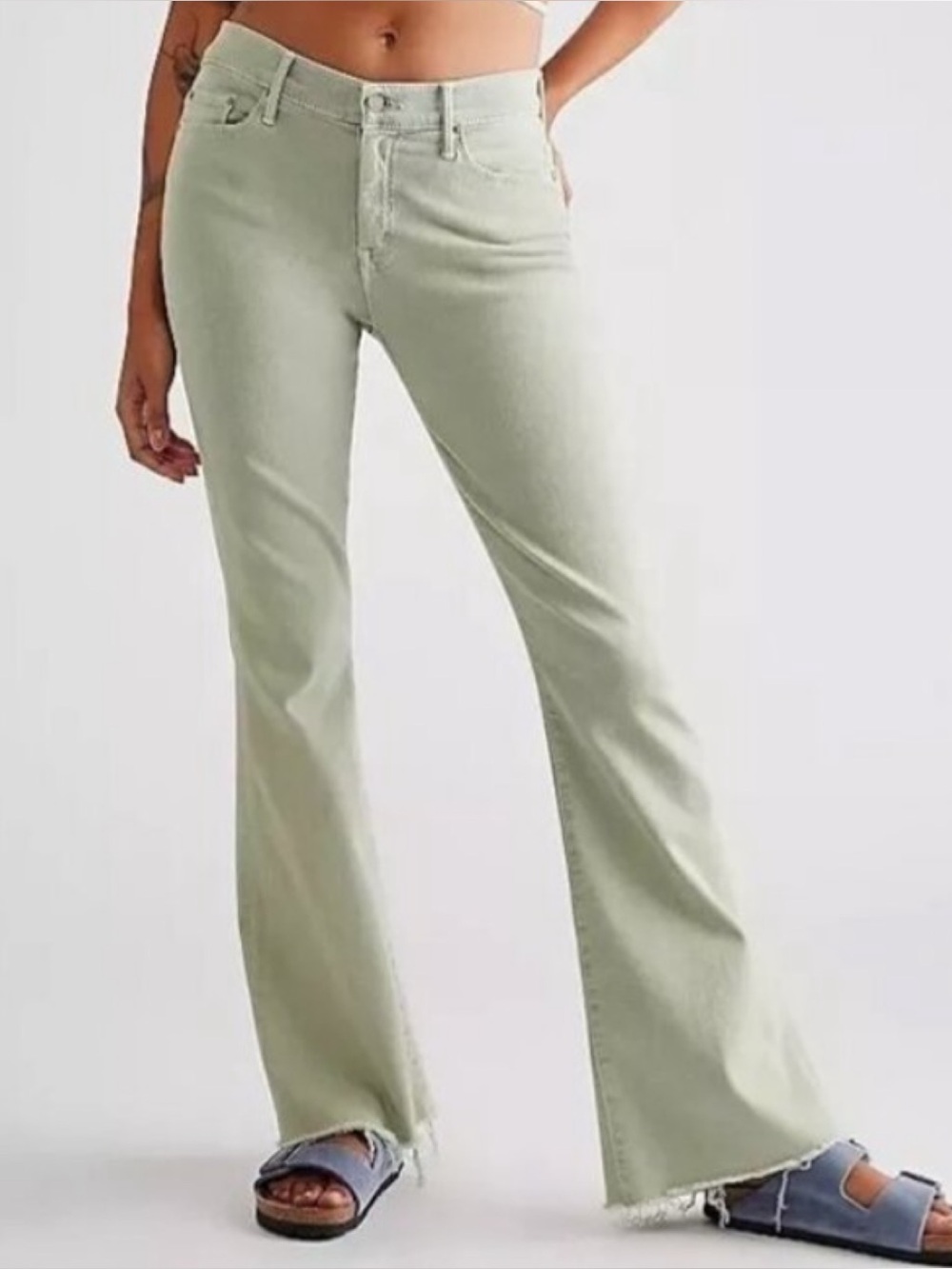 Mother The Weekender Fray Denim Jeans in Iceberg Green
